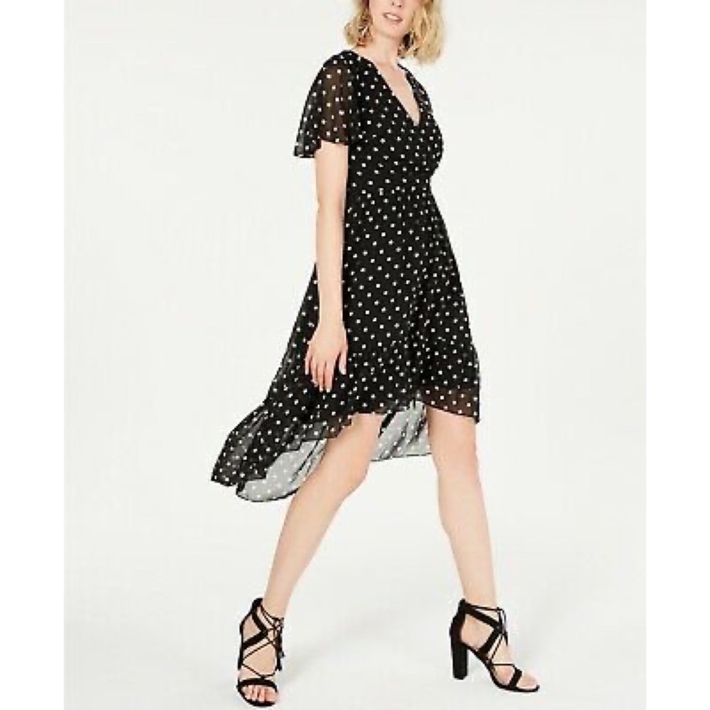 Vince Camuto Women's Black High Low Polka Dot Midi Shift Party Dress